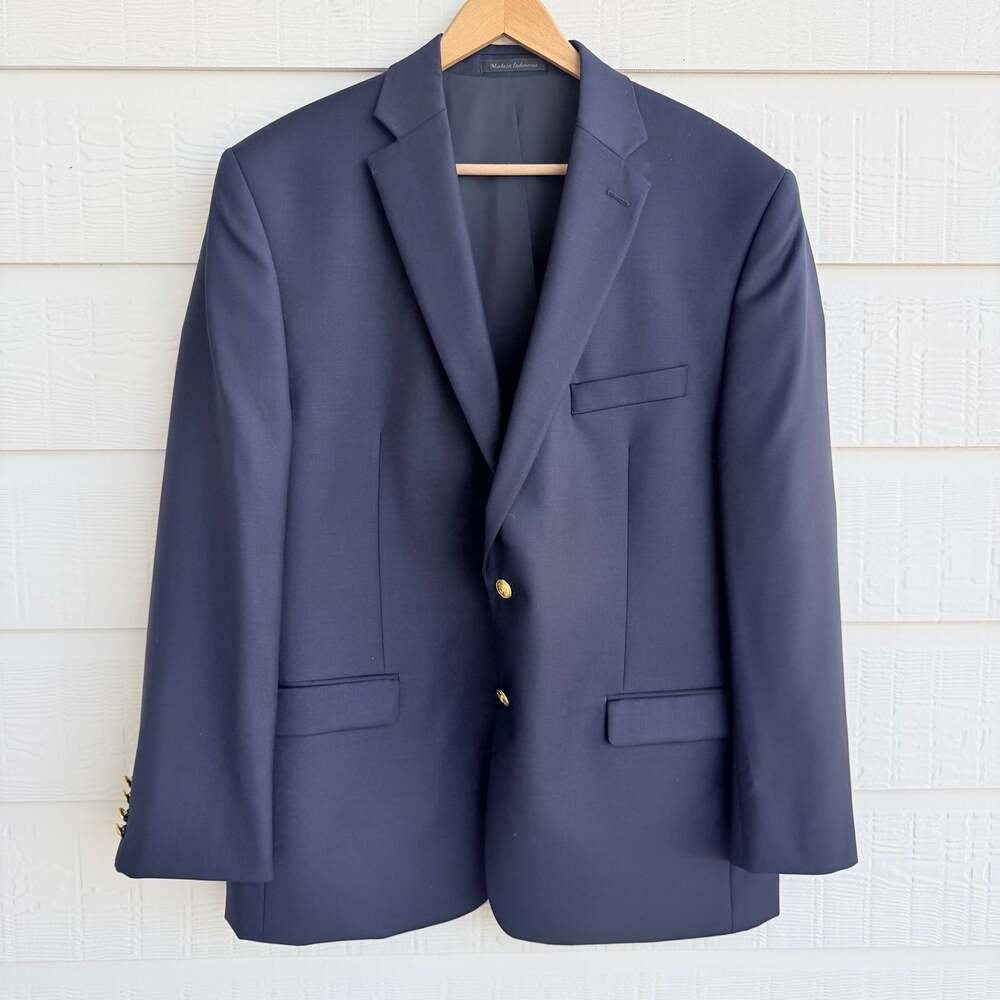Lauren Ralph Lauren Navy Wool Blazer 44R Gold Crest Buttons Old Money Preppy